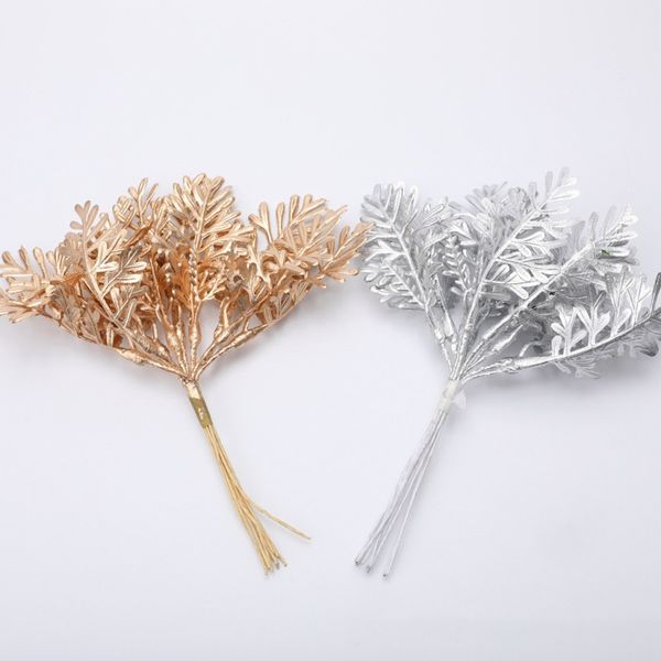 

10pcs gold silver pine cone leaf artificial plants christmas decoration accessories diy handmade gift box decoration dropship
