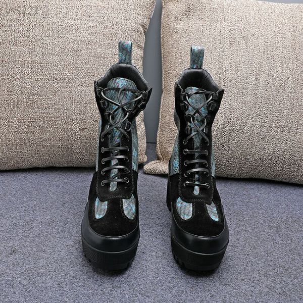 

new color matching lace-up martin boots 2019 thick bottom comfortable heel casual women's boots high heel women's short boots sing, Black