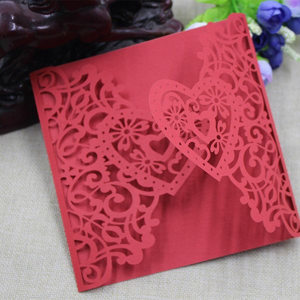 

10pcs romantic wedding invitation vertical laser cut heart invitations cards kits birthday wedding invitation