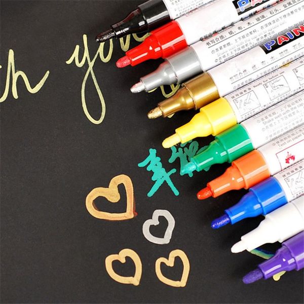 

12 pcs/lot oil-based metallic markerpen glass metal wood rubber stone plastic paper vinyl leather canvas fine point paint marker