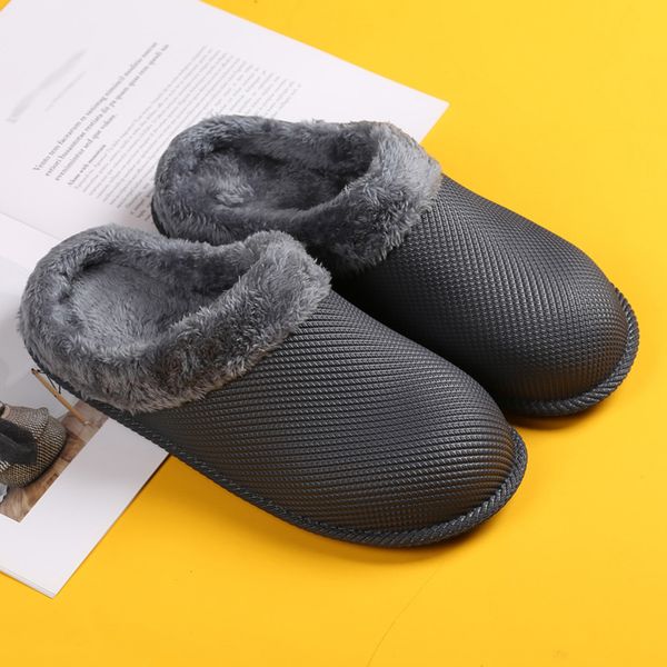 

mens slippers indoor outdoor winter with fur large size casual home plus velvet warm shoes comfortable soft slippers #g2, Black