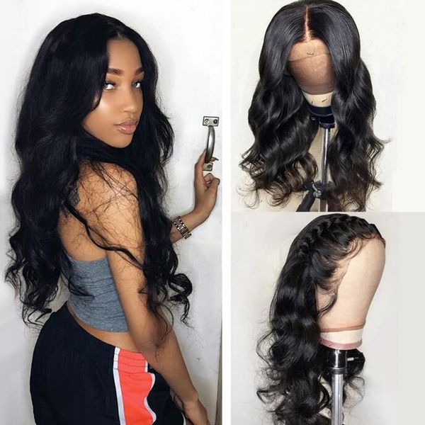 

new glueless lace front human hair wig for black women pre plucked brazilian body wave baby hair ably lace frontal wig, Black;brown