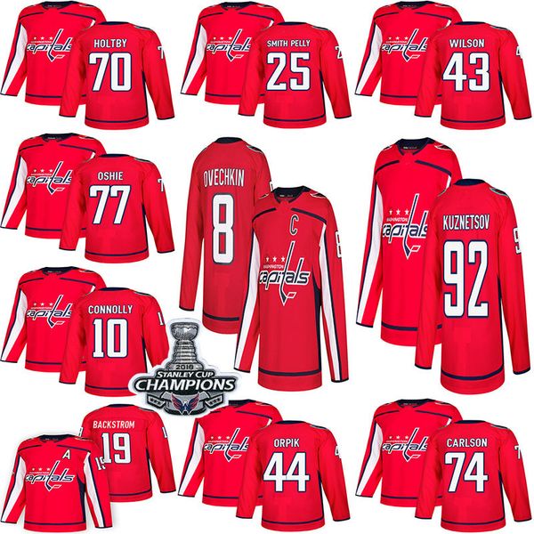 

18-19 stanley cup champions washington capitals hockey 8 alex ovechkin nicklas backstrom tj oshie braden holtby tom wilson kuznetsov hockey, Black;red