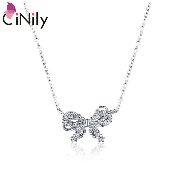 

cinily 925 sterling silver jewelry zircon bow necklace silver jewelry necklace women's boutique wholesale