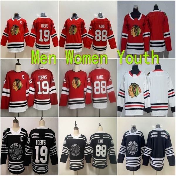 

men women youth patrick kane jerseys 88 chicago blackhawks blank ice hockey woman jonathan toews jerseyss 19 red team color black man kids, Black;red