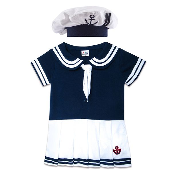 

baby girls romper dress newborn sailor bodysuit with hat infant summer clothes toddler halloween cosplay costume ropa bebe, White