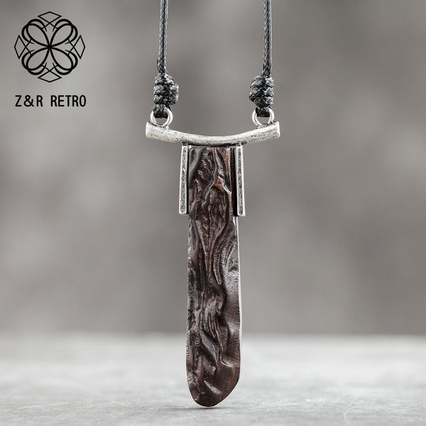 

vintage necklaces women pendant&necklaces rope sweater chain sandalwood wooden handmade necklace women fashion jewelry wholesale, Silver