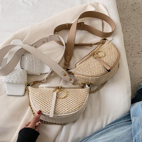 

leisure women bag straw beach bag crossbody for women design female shoulder messenger handbag lady chain travel chest