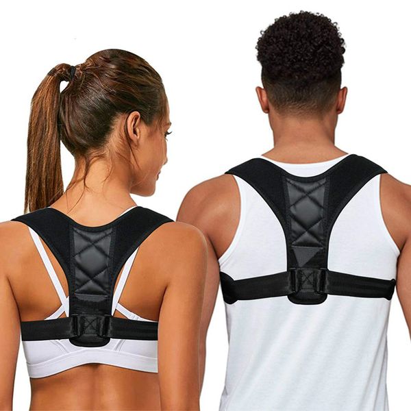 

adjustable medical men/women back posture corrector clavicle spine back shoulder lumbar brace support belt posture correction 23, Black;blue