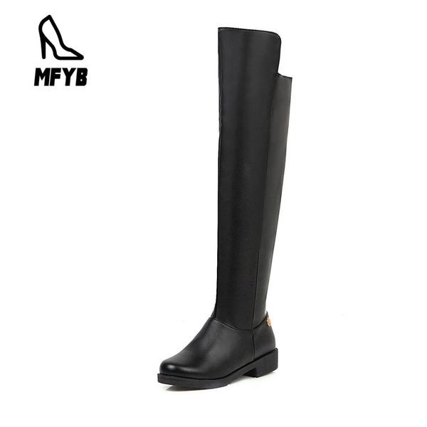 

mfyb women's boots 2019 winter casual low heel women's shoes large size 35-43 retro round head over the knee boots tide, Black
