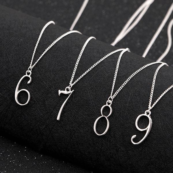 

10 digital roman arabic numeral sign time chain pendant necklace lucky numbers symbol logo family friend birthday date gifts men, family, ch, Silver