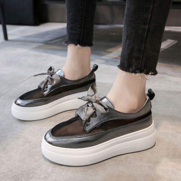 

cross women's shoes platform round toe casual female sneakers modis all-match small creepers new summer 2020 cross-tied, Black