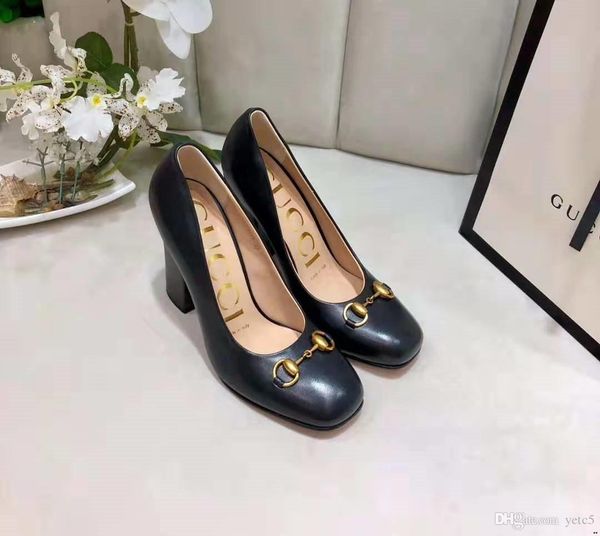 

20wr 2020 new solid square high heels round toe shallow shoes woman casual office ol spring autumn pumps plus size 35-41 yetc8, Black