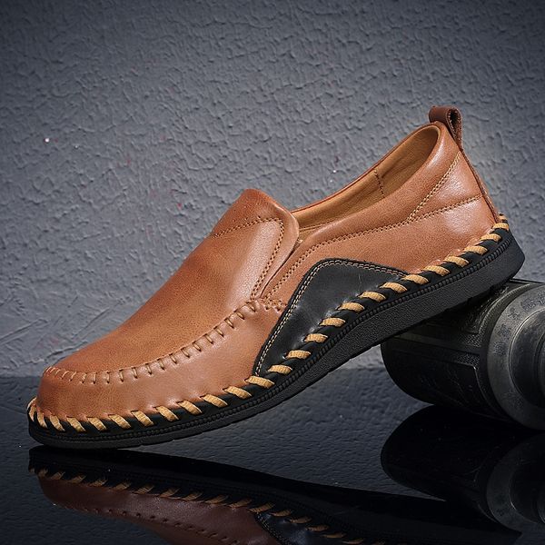 

classic flats casual men shoes fashion leather male loafers business casual leather shoes men slip on soft male loafers hc-659, Black