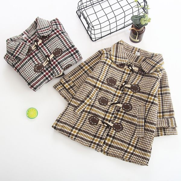 

new autumn winter item girl and boy fasion plaid long Tench coat two colors