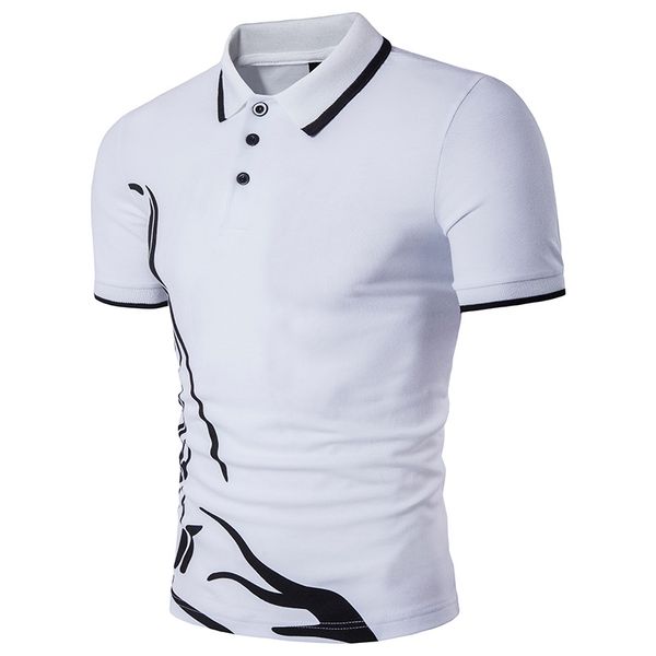 

lapel european wind print polo shirt men crew neck thin breathable quick dry plus size short sleeve homme, White;black