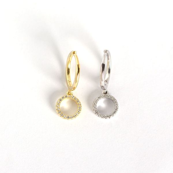 

925 sterling silver earring temperament zircon circle short drop earring ear ring fashion trend wild female silver ear jewelry, Golden;silver