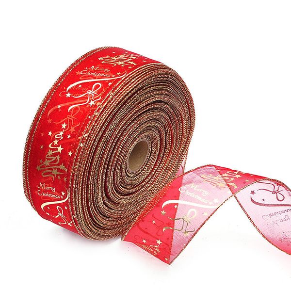 

79 inches decorations christmas ribbon wired edge holiday shimmer fabric glitter diy craft christmas decorations(red and gold) r