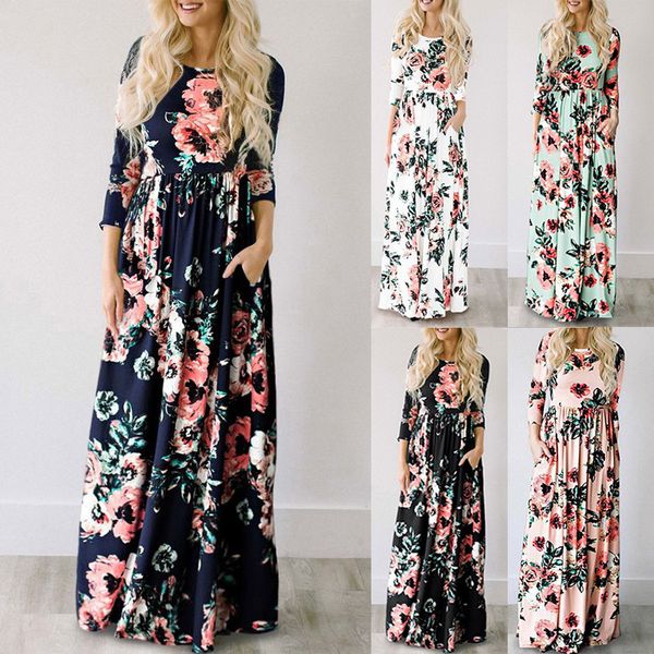 

2019 Summer Floral Print Boho Beach Dress Tunic Maxi Dress Women Evening Party Dress Plus Size