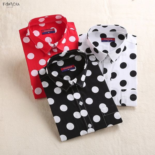 

Polka Dot Women Shirts Work Ladies Blouses Cotton Long Sleeve Vintage Shirt Plus Size Tops Fashion Formal Clothes