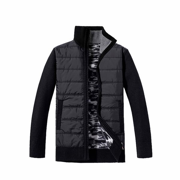 

lasperal plus size 3xl cardigan sweater men autumn stand collar knitting male sweater overcoat fashion patchwork zipper jacket, White;black