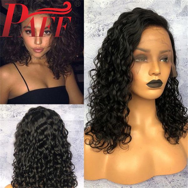 

paff glueless human hair wigs with baby hair brazilian remy 13*3 lace front curly hair bleached knots, Black;brown