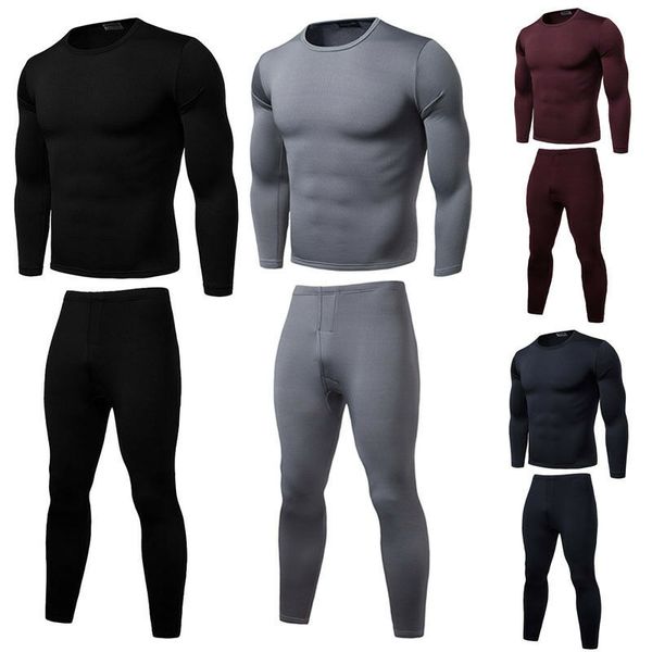 

2pcs men exercise set winter long warm fit cotton bottoms sports male solid suit, White;black