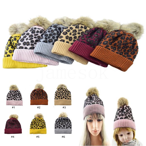 

родитель-ребенок семья шапочки leopard теплый флис soft skull cap pom pom ребенка вязаные шапки из искусственного меха мяч зимой вязать малы, Blue;gray