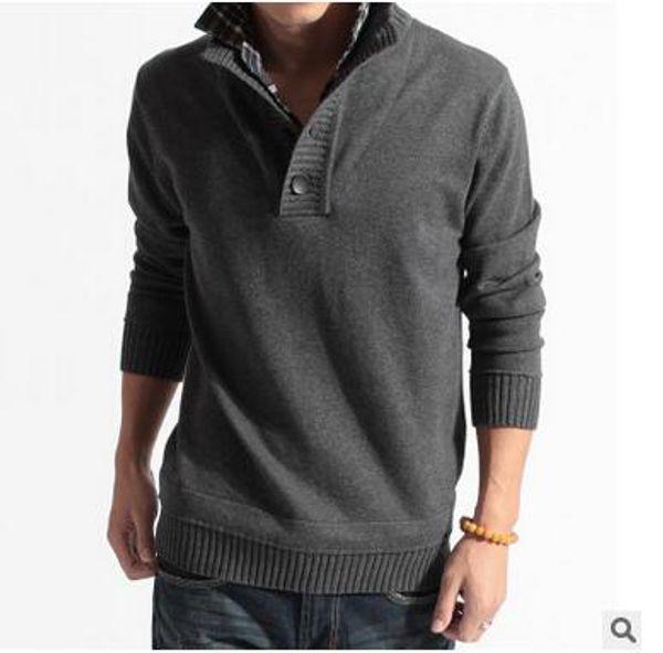 

men's sweaters mlxslky autumn stand collar faux two pcs korean sweater knit winter thick, White;black