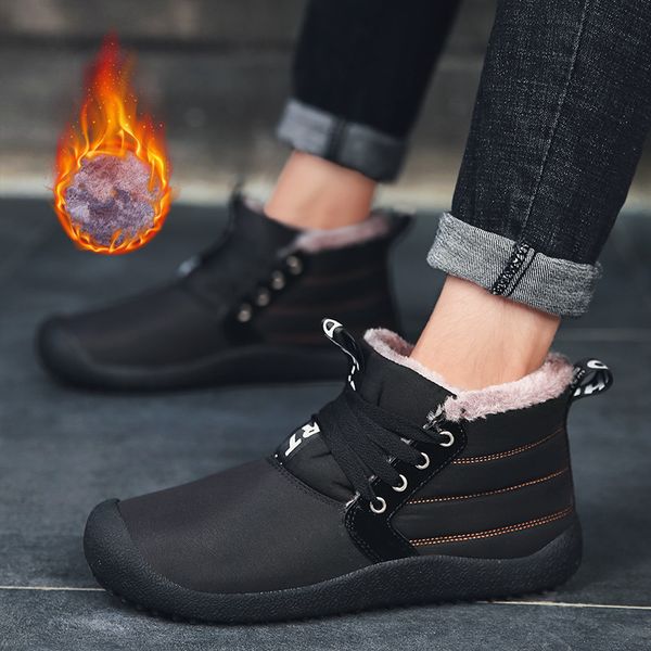 

comfortable 2019 new warm plush fur boots men winter snow boots outdoor no-slip waterproof upper men's shoes big size 39-48, Black