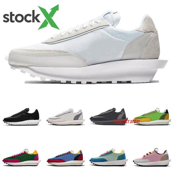 

2020 stock x sacai ldv waffle running shoes white nylon triple black green gusto varsity blue men trainers sports sneakers size 36-45
