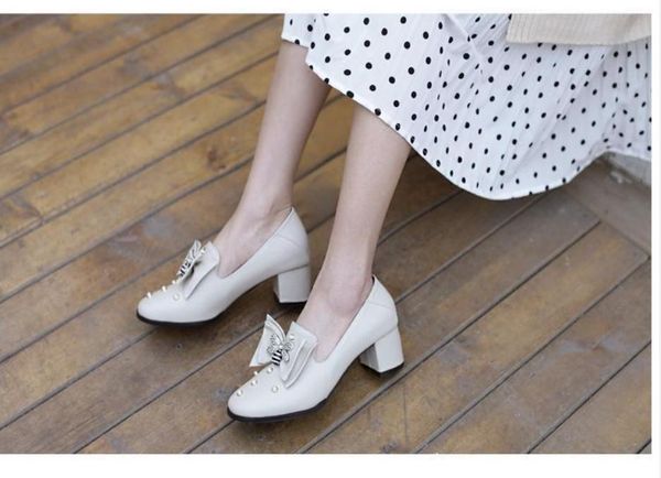 

2020 spring and autumn with new style fashion high heel coarse heel round head bowknot women's shoes @ui24, Black