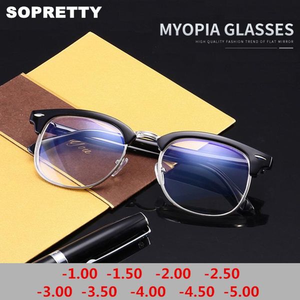 

1.0 -1.5 -2.0 -2.5 -3.0 -3.5 ~-5.0 myopia memory optical glasses half frame finished eyewear men women shortsighted eyeglasses, Silver