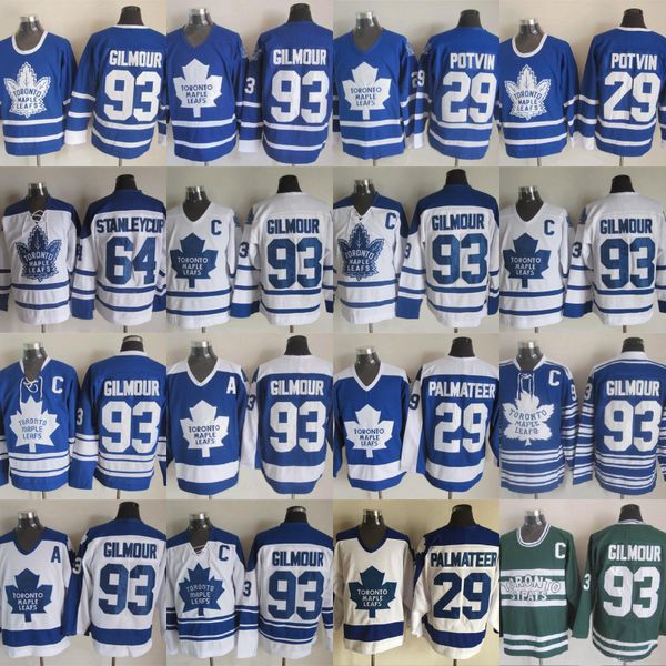 

29 potvin 2019 toronto st pats men 29 palmateer 64 stanleycup 67 stanleycup 93 gilmour toronto maple leafs hockey jerseys, Black;red