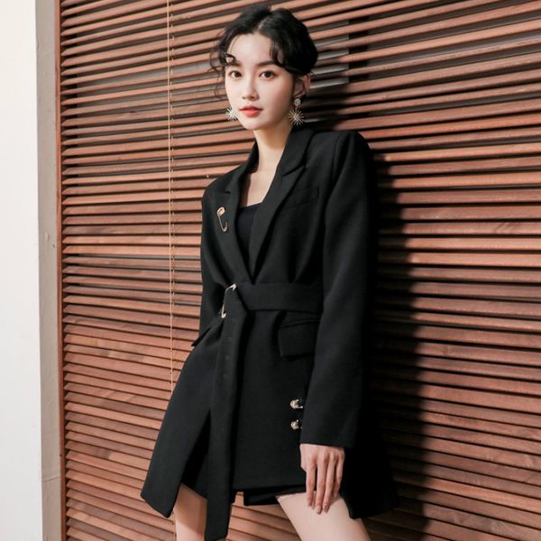 

spring autumn suits jackets 2020 new women trendy buckle small suit black blazer jacket slim female suit coats pr025, White;black