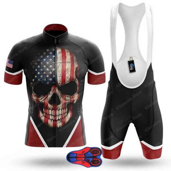 

2020 new skull pattern men summer cycling clothing breathable clothes kit short sleeve bib shorts mtb ropa ciclismo maillot wear, Black;blue