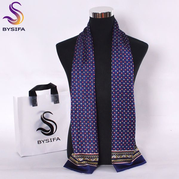 

bysifa] winter blue plaid men scarves 2016 fashion accessories business blue silk scarf high brand long scarves 160*26cm, Blue;gray