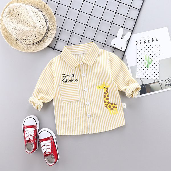 

2019 autumn new style korean-style boy's stripes long sleeve shirt children cartoon giraffe single blouse, White;black