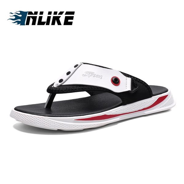 

men flip flops beach sandals non-slip male slippers genuine leather, Black