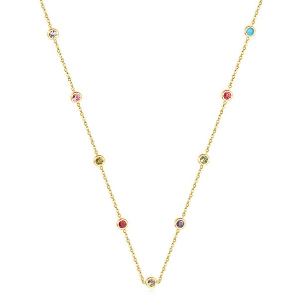 

luxukisskids round zircon pendants necklaces gold color stainless steel long 57cm+5cm link chains necklaces costume accessories, Silver