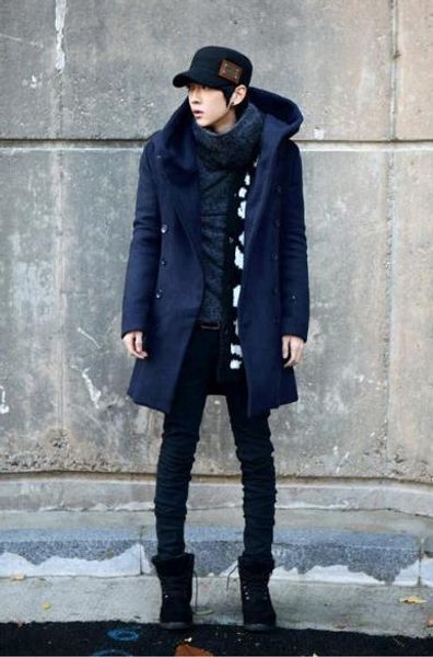 

Mens Designer Jacket Coat Reflective Windbreaker Mid-length Woolen Coat Korean Slim Thick Hooded Trench Coat 2020