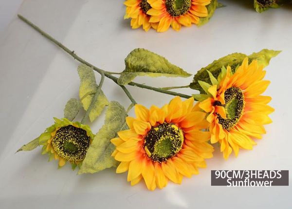 

90cm 35.4" artificial sunflowers for weddind 1 bunch 3 heads sunflower party decoration home decro silk flower bouquet wholesale