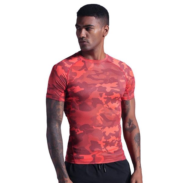 

running jerseys men's short sleeve polyester skinny red print t-shirt gym fitness bodybuilding workout summer wear, Black;blue
