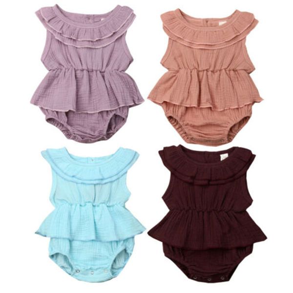 

newborn toddler baby girl summer ruffle romper button playsuit outfits sunsuit baby clothing, Blue