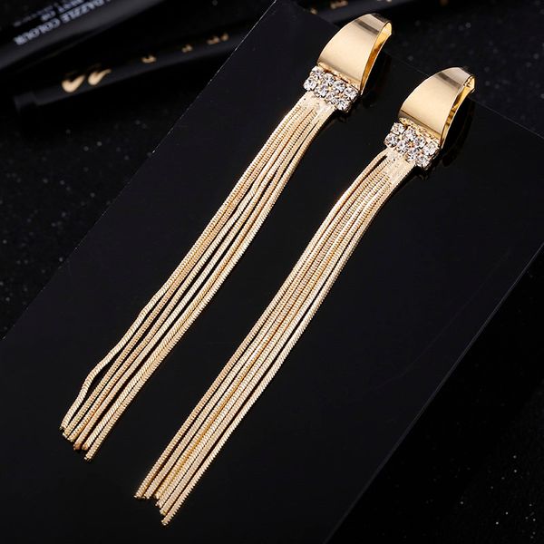 

trendy gold long tassel earrings for women party jewelry female geometric metal rhinestone drop earring dangle girls gifts, Silver