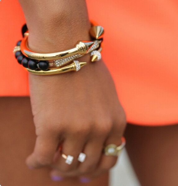 

fashion women female jewelry charm bracelets stainless steel rivets rhinestone cuff bracelet ladies bangle bijioux pulsera, Black