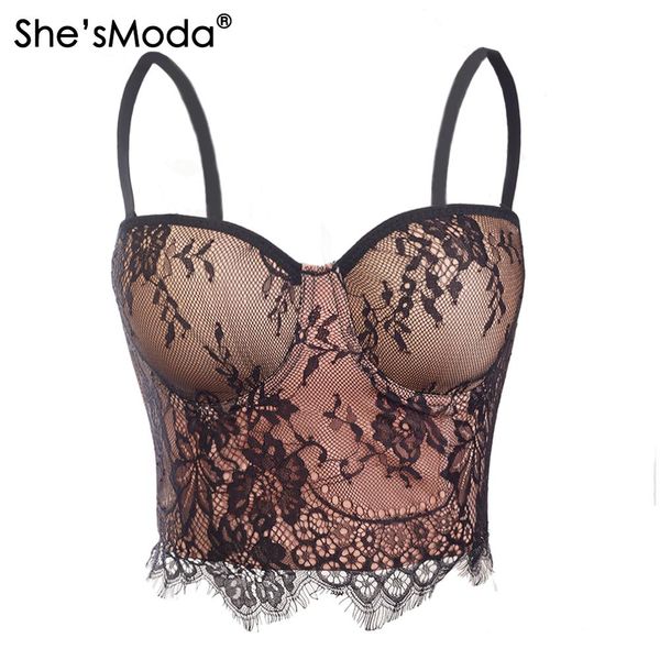 

she'smoda nude lace 2019 new corset women's bustier brallte night club party cropped vest plus size, Black;white