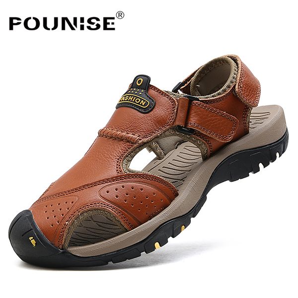 

summer sandals men leather 2019 classic roman sandals beach slipper outdoor men water shoes trekking big sizes 38-46, Black