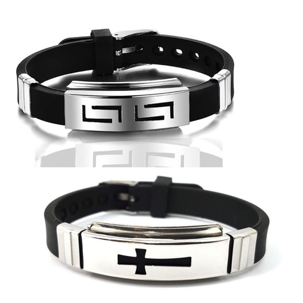 

fashion jewelry men women silicone stainless steel bracelet classic cross sports bracelet s1027, Black