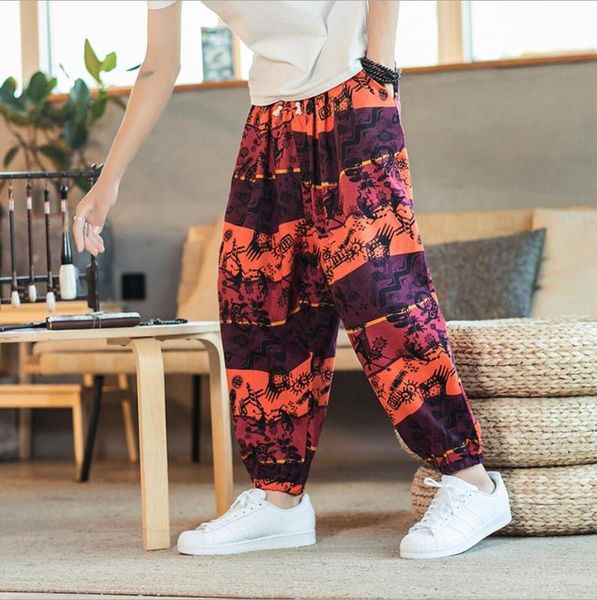 

8 colors men harem pants joggers printed drawstring drop-crotch trousers men 2020 loose chic streetwear thai cotton casual pants, Black
